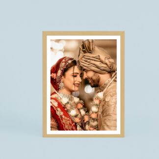 Custom beige A4 photo frame with wedding portrait for personalized gift.