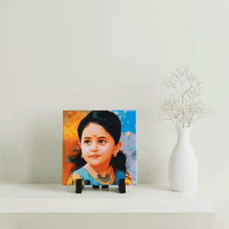 Custom photo printed tile plaque featuring a young girl’s portrait.