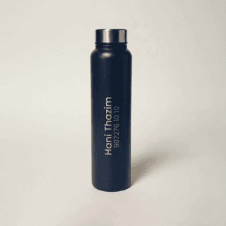 Custom Text Engraved Steel Water Bottle (Navy Blue)