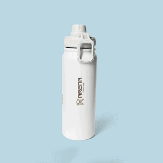 Personalized white action flip-cap water bottle for branding and gifts.